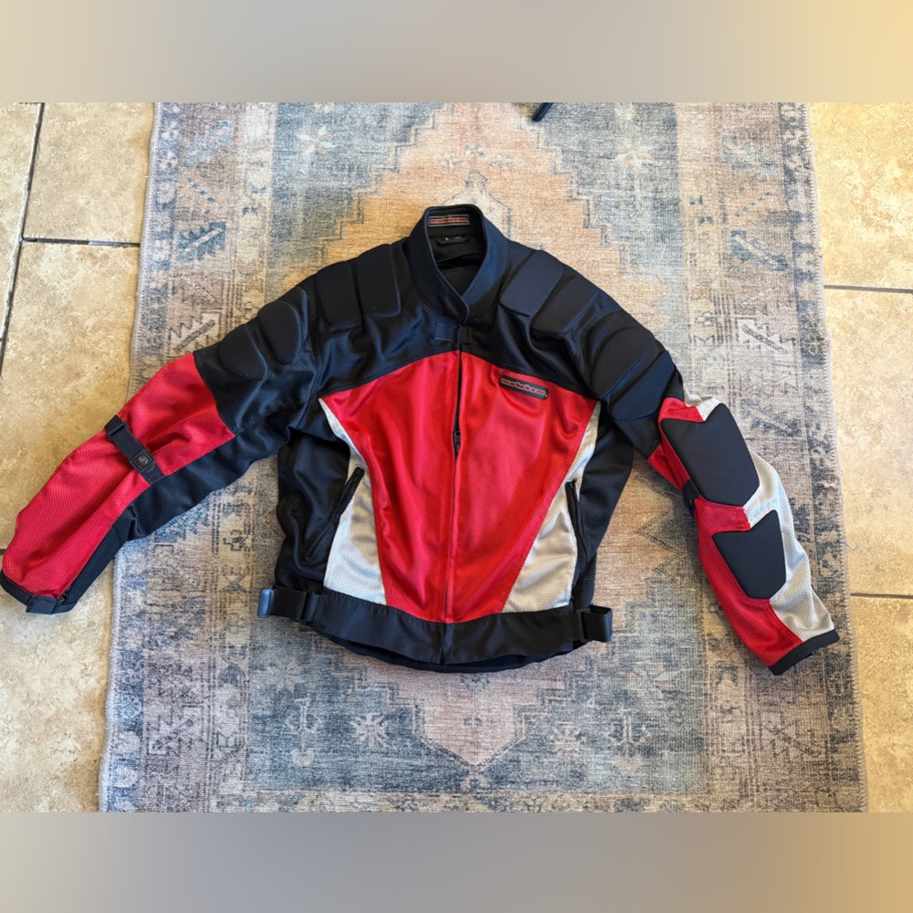 MotoBoss Armored Mesh Motorcycle Jacket Men’s Large Black Red Protective Gear - Picture 7 of 12
